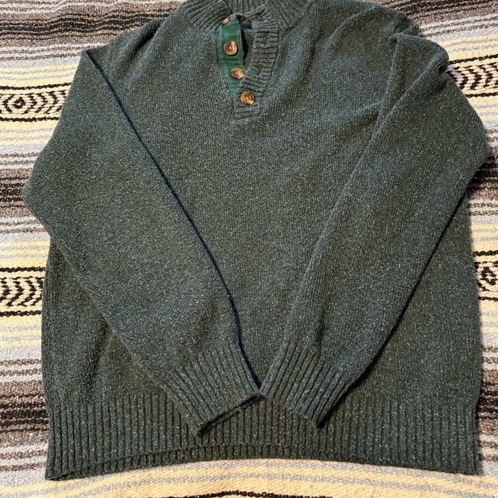 Men's Green Sweater with Button Detail